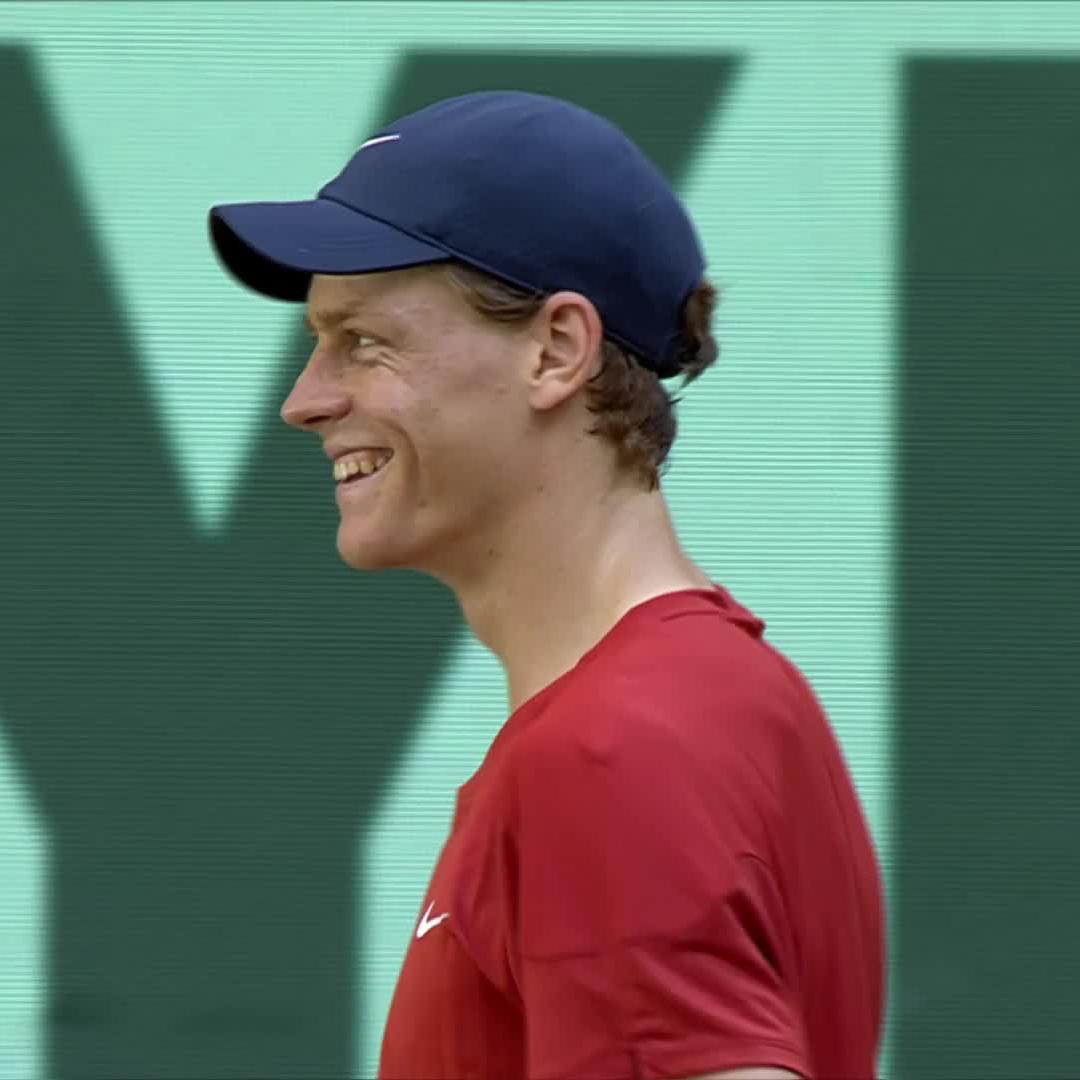 Someone sneezed right as Jannik Sinner was trying to serve. Jannik lets out a huge smile Jannik tries to serve again and can’t help but crack up again 😂