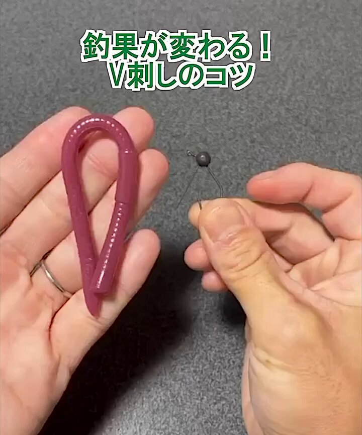 これが #インチワッキー のV刺し！ セットしたあとにインチワッキーが横倒れしない＝ワームがホールドされている形がセッティング成功の証！ ロールアクションが大きくなりアピールアップ！ #zappu #釣り #fishing