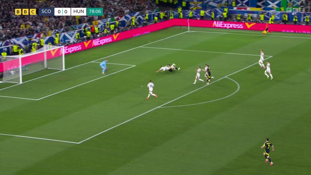 "PENALTY, SURELY?" Stuart Armstrong was pulled down in the box but no penalty was given ❌ #SCOHUN #Euro2024