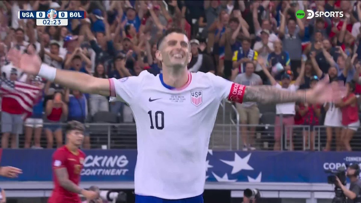 Este golazo de Christian Pulisic es una joya. Hermosura en apenas dos minutos de partido. Estados Unidos 🇺🇸 le gana 1-0 a Bolivia 🇧🇴 por el grupo C de la #CopaAmerica 🏆.