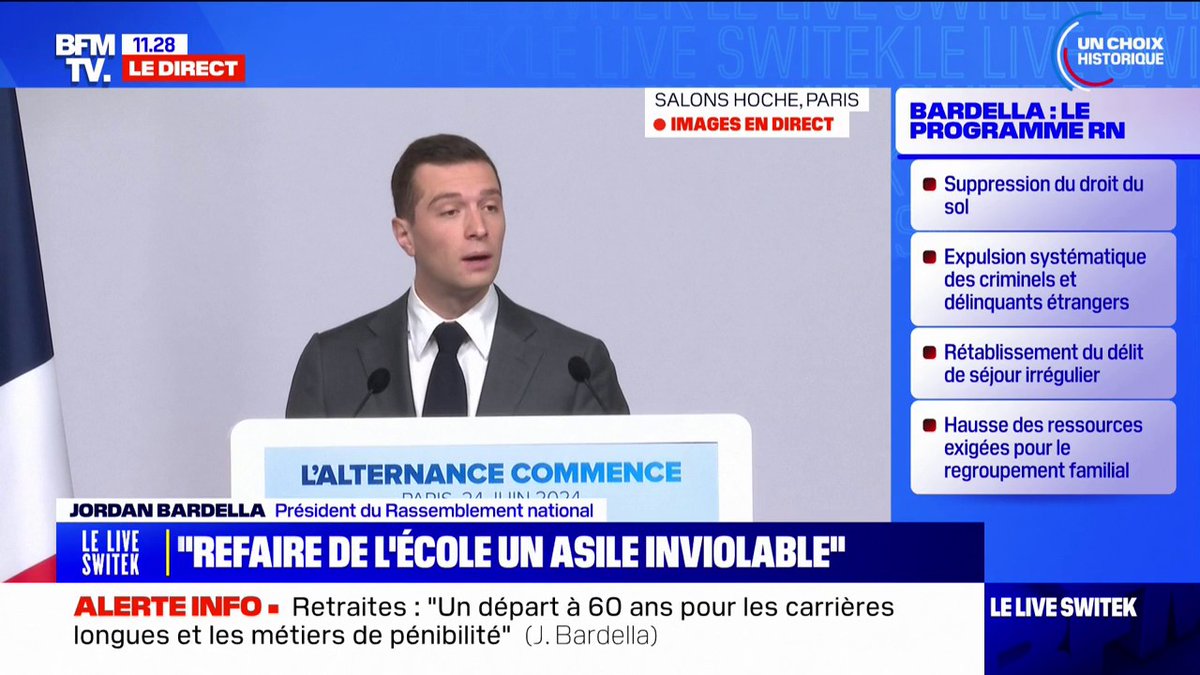 🇫🇷🤳 FLASH | Jordan Bardella souhaite interdire les téléphones portables dans les établissements scolaires, y compris les lycées, dès la rentrée prochaine. #Législatives2024