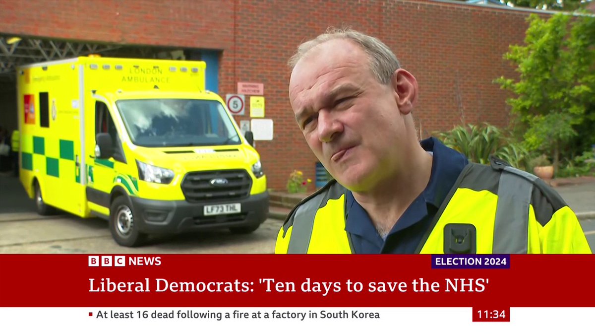 "We've made the NHS and care the centrepoint of our manifesto" Lib Dem leader Ed Davey highlights his party's commitment to the health service, adding he wants "cross-party" work on long term NHS costs Follow live: