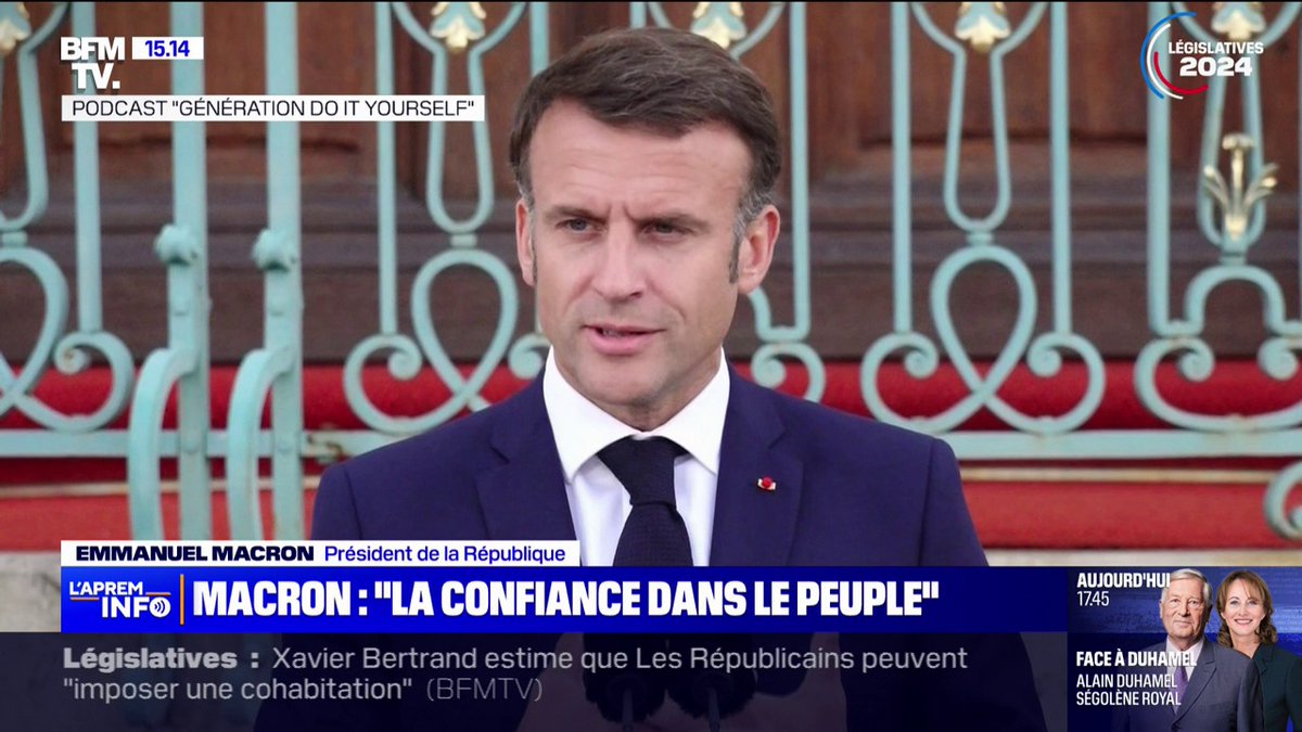 Emmanuel Macron: "Ce sera la faute de personne au soir du 2e tour, ça sera la responsabilité des Français. Et moi, ce n'est pas un pari. C'est une confiance" Le président de la République a donné une interview au podcast "Génération Do It Yourself" animé par Matthieu Stefani⤵️