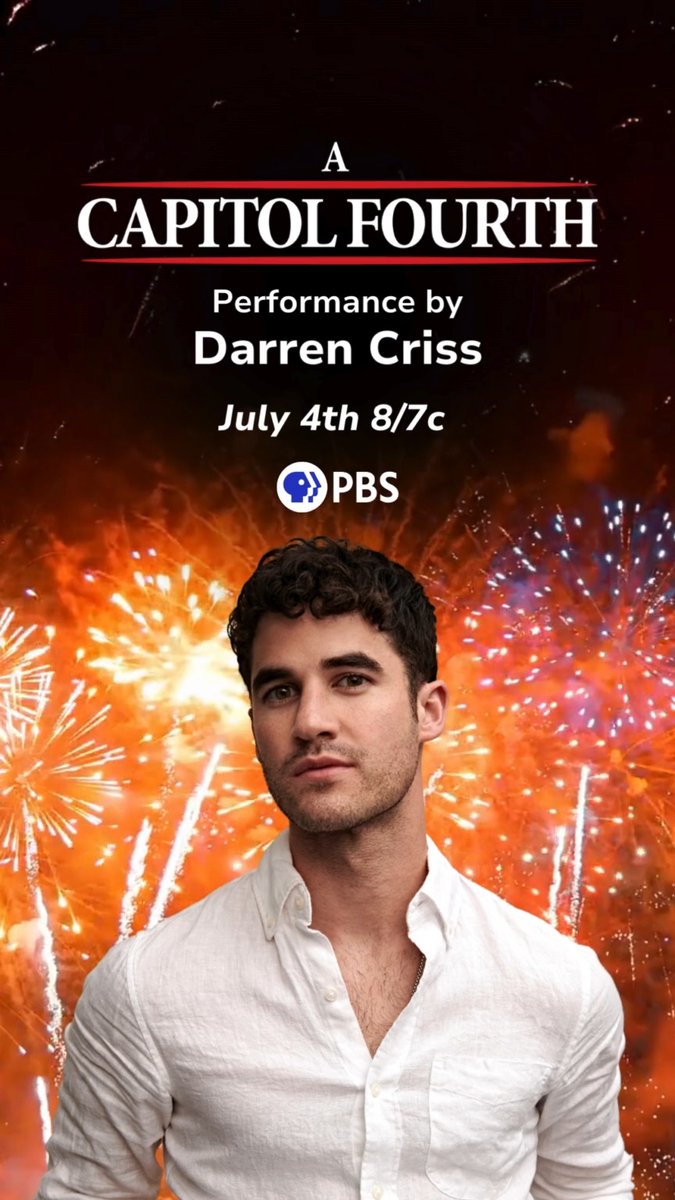 We are thrilled to welcome back to A Capitol Fourth Emmy, Golden Globe, & SAG Award-winning actor, singer, and songwriter Darren Criss. Tune in to A Capitol Fourth on Thu, 07/4 at 8/7c on @pbs. Planning to stream? Bookmark the link in our bio. #July4thPBS #ACapitolFourth #PBS
