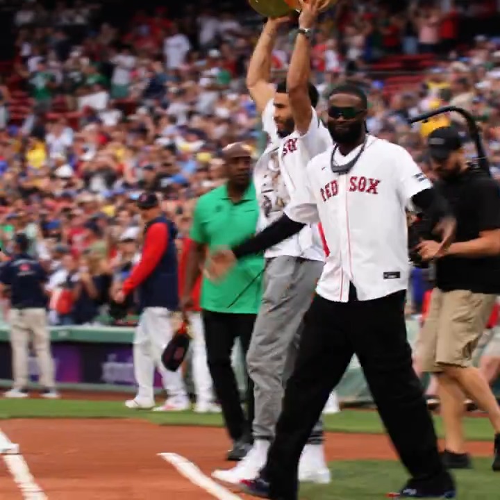 Jayson Tatum and Jaylen Brown brought the hardware to Fenway 🏆 (via Red Sox)