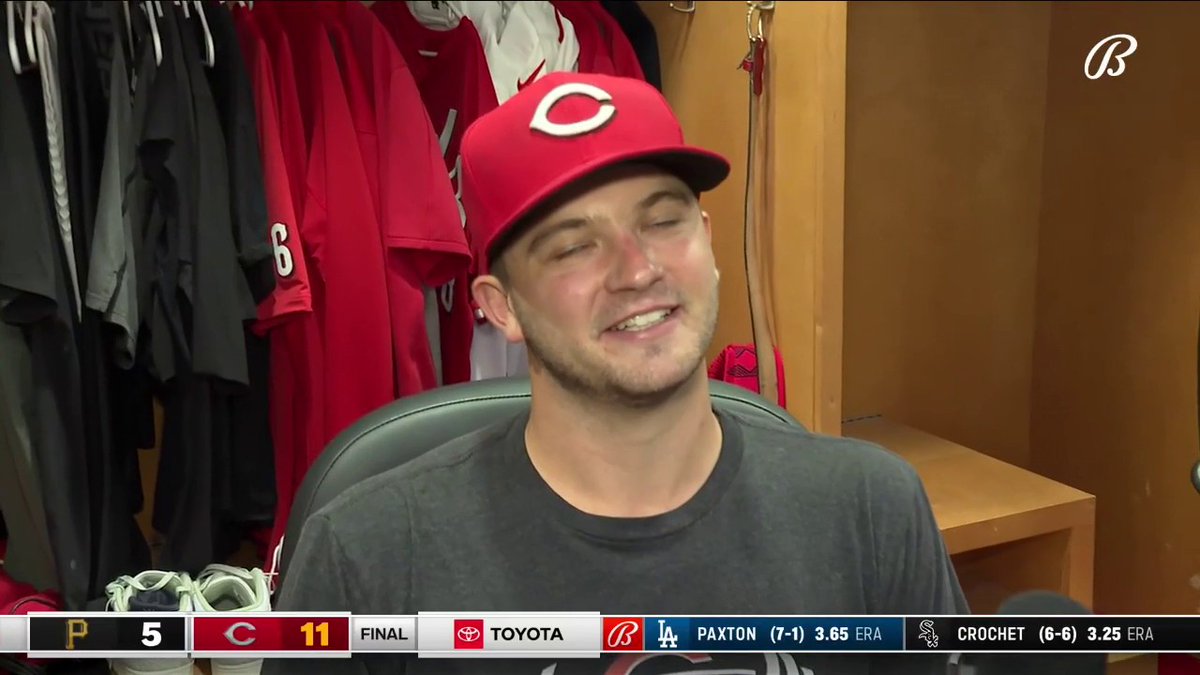 .Cincinnati Reds starting pitcher Carson Spiers got his first career MLB win tonight as the #Reds defeat the Pirates 11-5. #ATOBTTR
