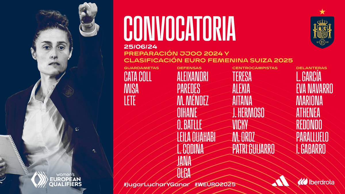🚨 𝗢𝗙𝗜𝗖𝗜𝗔𝗟 | ¡LISTA DE MONTSE TOMÉ! 🤩 Estas son las 26 elegidas para los dos últimos partidos de clasificación para la #WEURO2025 y la preparación de los Juegos Olímpicos. #JugarLucharYGanar