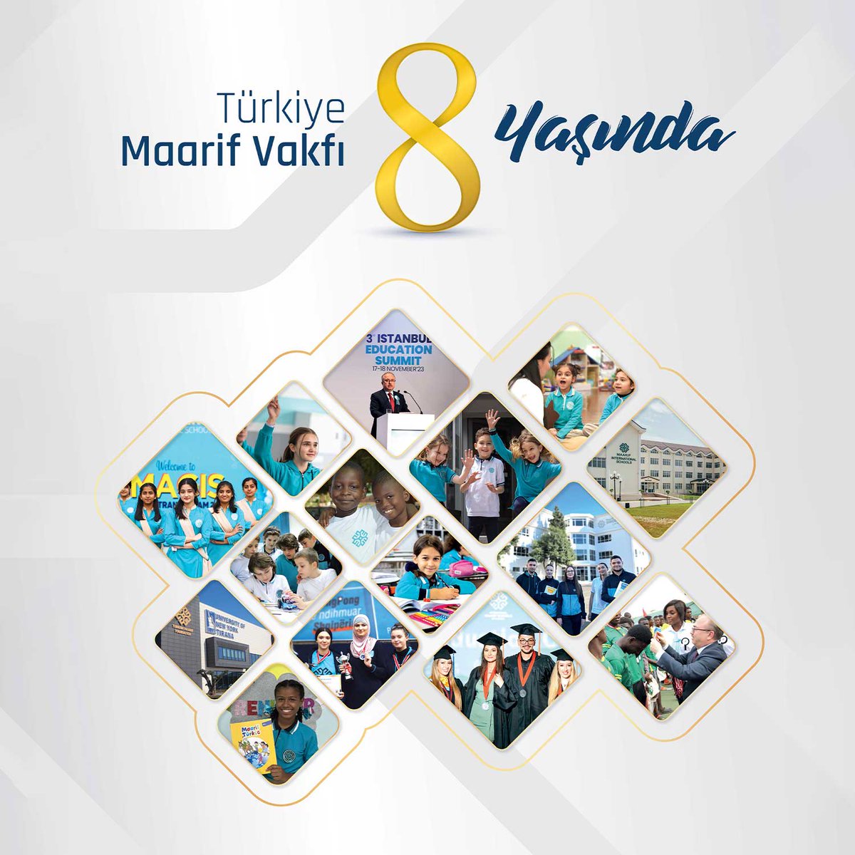 Türkiye Maarif Vakfının 8. Yılı Kutlu Olsun! 🌍 Çıktığımız bu yolda, dünya genelinde eğitimde fark yaratmak için var gücümüzle çalıştık. 2016 yılında ilk adımlarımızı attık ve faaliyetlerimize başladık. Daha fazla ülkeye ulaştık, öğrencilerimize kaliteli eğitim sunmaya devam ettik. Hedeflerimizi büyüttük, yeni okullar açtık; daha fazla öğrenciye, hayata dokunduk. Eğitimde yenilikçi yaklaşımlarımızla dünya çapında adımızdan söz ettirdik. 8 yılın sonunda dünya genelinde birçok ülkede faaliyet gösteren büyük bir aile olduk. Bu süreç boyunca bize destek veren, emeği geçen herkese teşekkür ederiz. Birlikte daha nice başarılara! 🌿 #EğitimeDeğer #MaarifVakfı