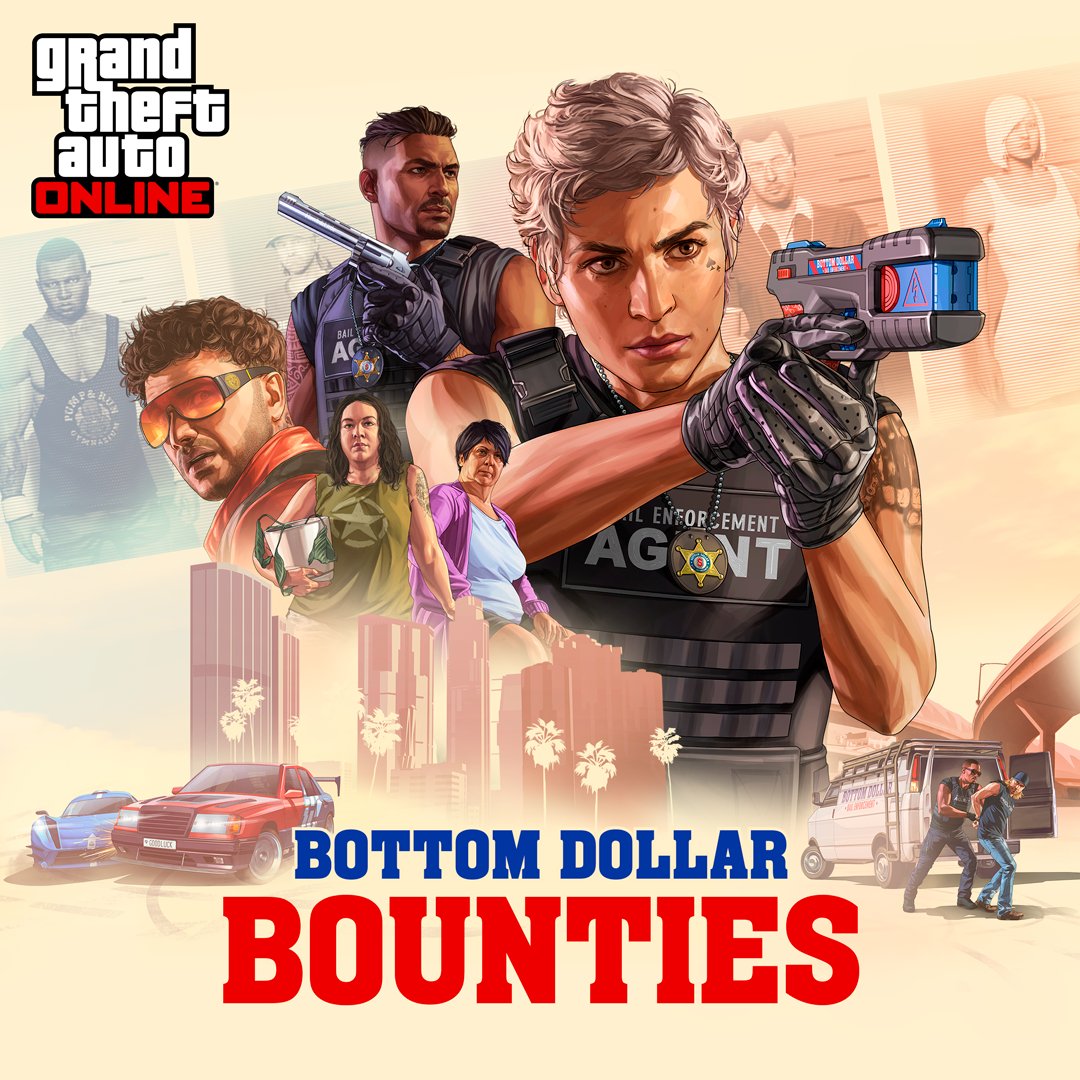 GTA Online: Bottom Dollar Bounties Out Now Take down some of Southern San Andreas’ most wanted and become just the type of agent of justice the state needs. Now available on PS5, PS4, Xbox Series X|S, Xbox One, and PC: