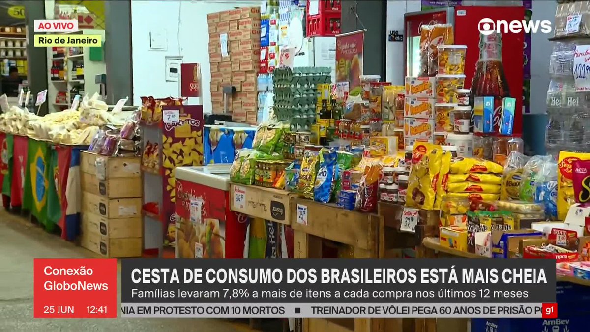 Cesta de consumo dos brasileiros está mais cheia. Famílias levaram 7,8% a mais de itens a cada compra nos últimos 12 meses. Mais detalhes com André Coelho. ➡ Assista ao #ConexãoGloboNews com Daniela Lima, Leilane Neubarth e Camila Bomfim: #GloboNews