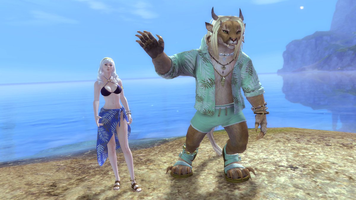 It's time to embrace your summer vacation delight with our new swimwear, with two fetching designs to choose from and a relaxing chair to wind down in. Check out what's new in #GuildWars2:
