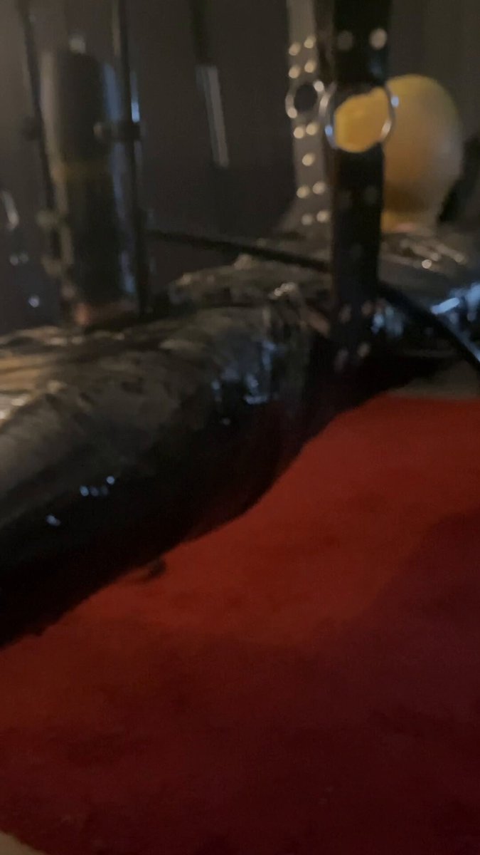 kieron24 (recon profile) mummified milked and suspended in sling with feet in stocks and rebreather hood on 😈