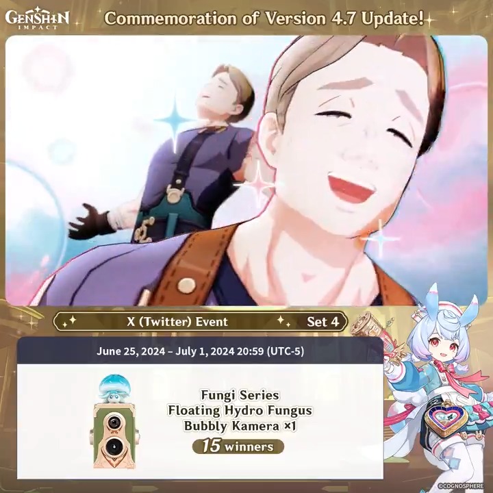 ✨Set 4✨ Commemoration of Version 4.7 Update 🎁Participate for a chance to win official merchandise. How to Participate: ① Follow Genshin Impact ② Repost this post Winners will be contacted via Messages after the event ends. Rules: #GenshinImpact4ꓸ7