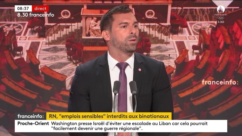 🔴 Binationalité ➡️"Il y a une forme d’intérêt supérieur pour la nation [...] qui est appliquée aux États-Unis et sur des postes stratégiques, je pense qu’il faut les réserver à nos concitoyens qui ont seulement la nationalité française et qu’une seule allégeance", dit J. Odoul.