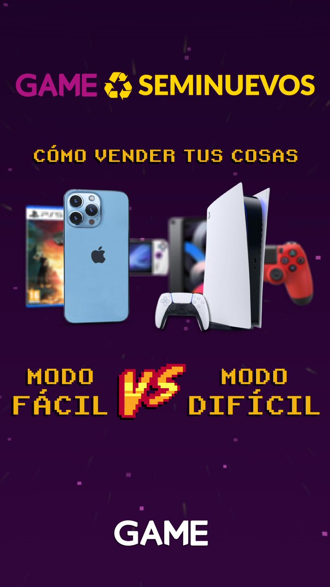 ¿Estás pensando en vender tu consola, juegos, mando, móvil...? Todo en la vida tiene un MODO FÁCIL y un MODO DIFÍCIL, pero en GAME apostamos más por el MODO FÁCIL, ¿quieres descubrir cómo? 😎 Descubre tu tienda GAME más cercana ➡