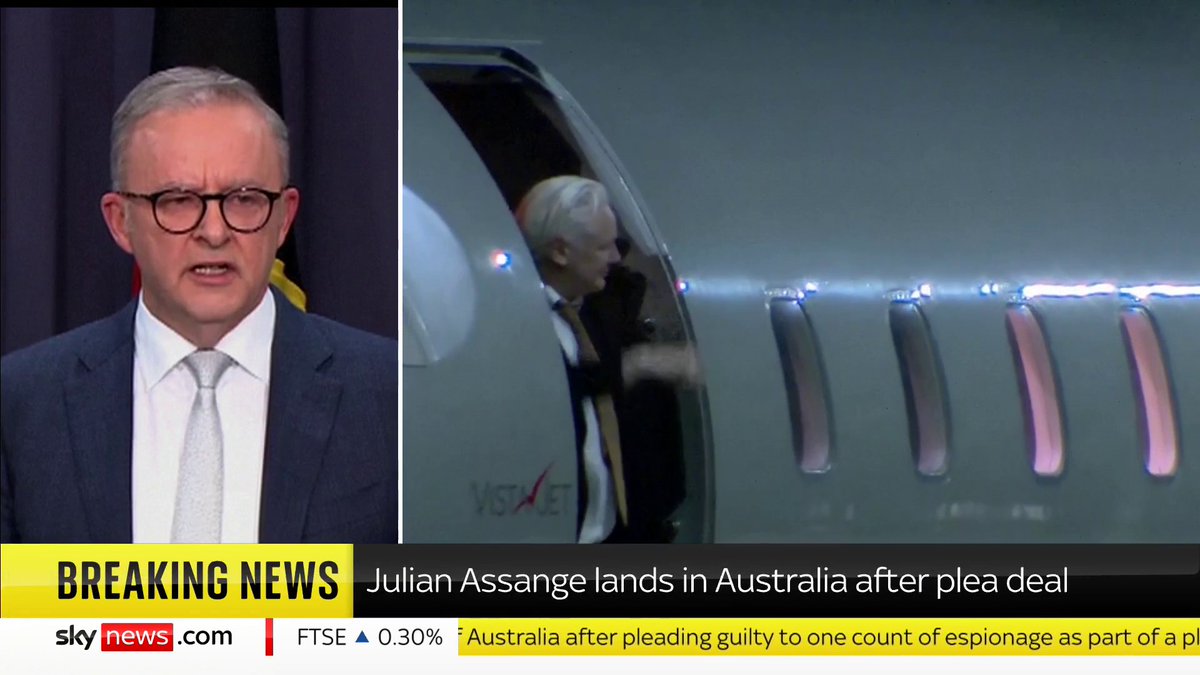 "I believe in standing up for Australian citizens" Australian prime minister Anthony Albanese speaks to reporters following Julian Assange’s arrival back in Canberra. Read more: 📺 Sky 501, Virgin 602, Freeview 233 and YouTube