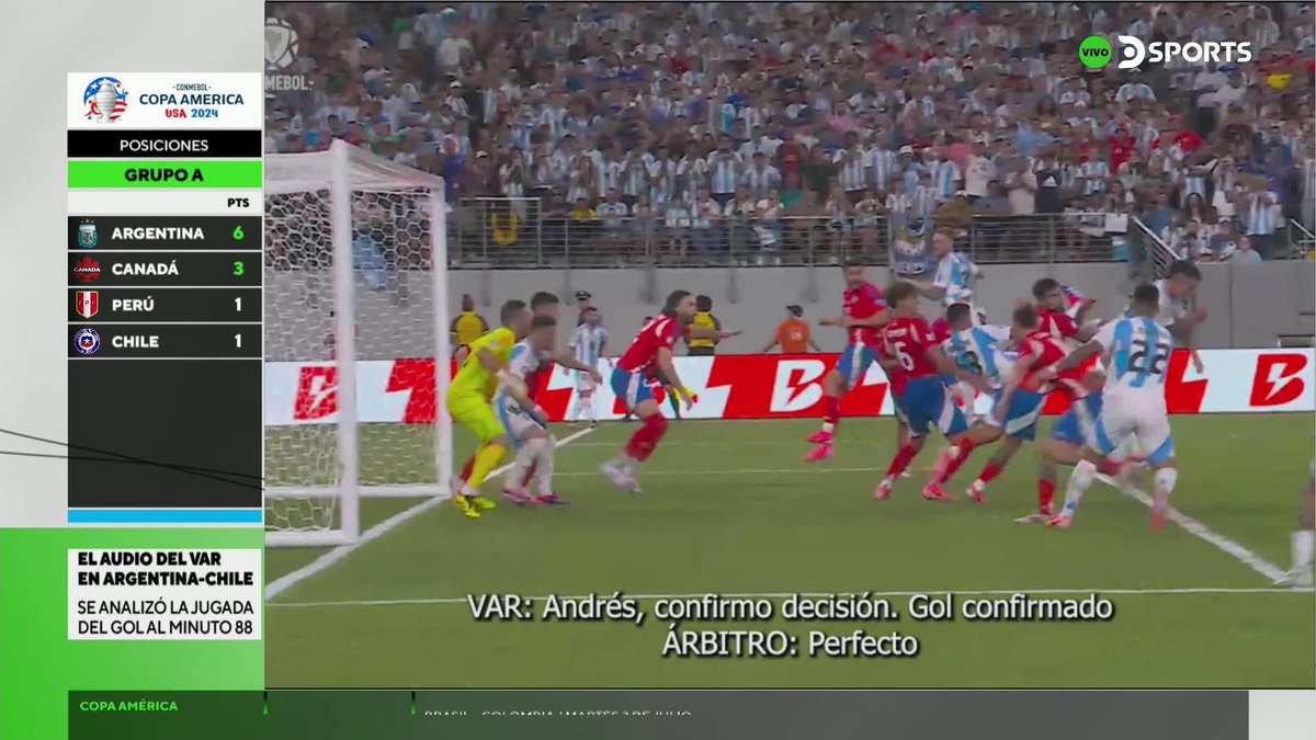 🇨🇱0⚽️1🇦🇷 | COPA AMÉRICA 2024: La Conmebol publicó los audios del VAR, donde se decidió validar el gol del argentino Lautaro Martínez ante Chile el martes en la Copa América.