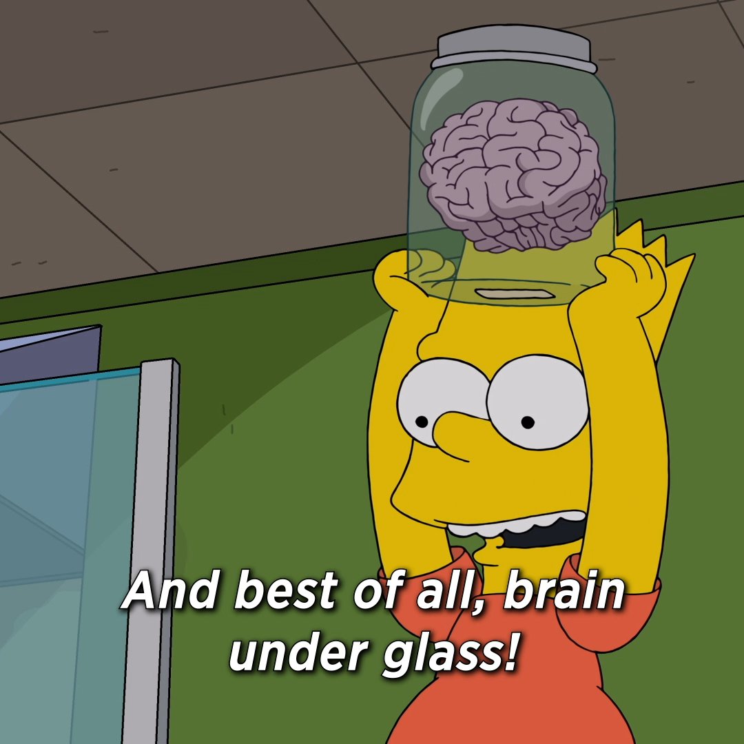 Brain under glass sounds delicious! Stream #TheSimpsons Season 35 anytime on Hulu.