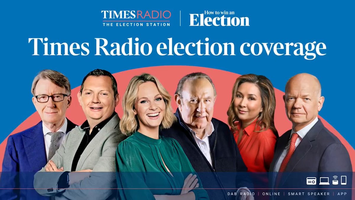 Join Matt Chorley from 9.55pm on election night to kick off 100 hours of non-stop live election coverage. 📻 Kate McCann, Calum McDonald, William Hague, Andrew Neil, Ayesha Hazarika, Ed Vaizey and more... 🗳️Two live editions of How To Win An Election 🎺And a live band!