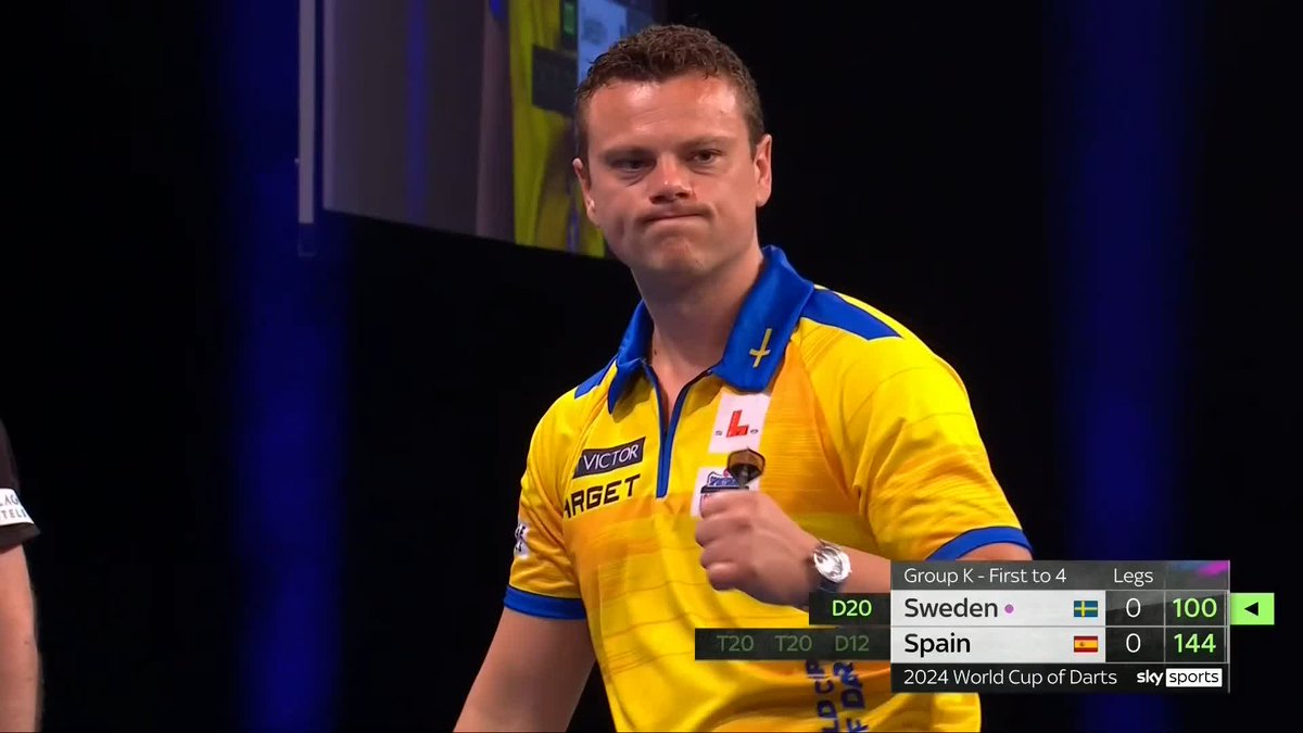 SUPER START FROM SWEDEN! Jeffrey de Graaf laying down a marker here in Frankfurt! He completes a two-dart 100 finish as the Swedes draw first blood in 14 darts! 📺 #WorldCupofDarts | Group K