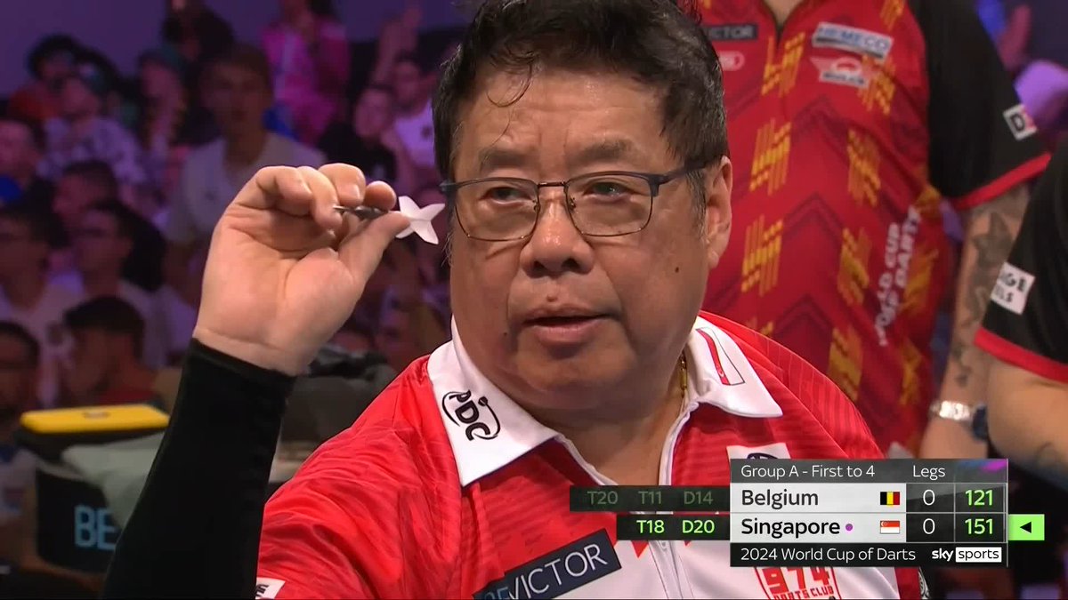 ABSOLUTE LIMS! 🇸🇬 That is absolutely sensational from Paul Lim! The 70-year-old raises the roof in Frankfurt with a stunning 151 checkout as Singapore draw first blood against Belgium! 📺 #WorldCupofDarts | Group A