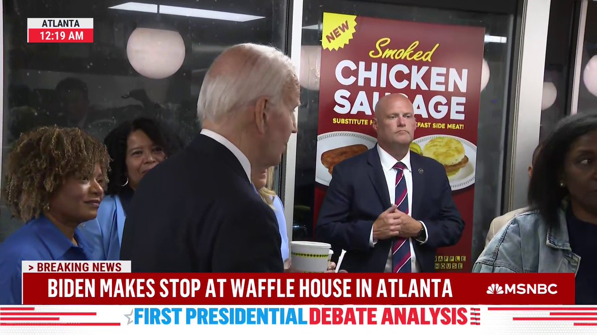 Biden stops at an Atlanta Waffle House after the debate. Reporter: Do you have any concerns about your performance? Biden: No. It’s hard to debate a liar.