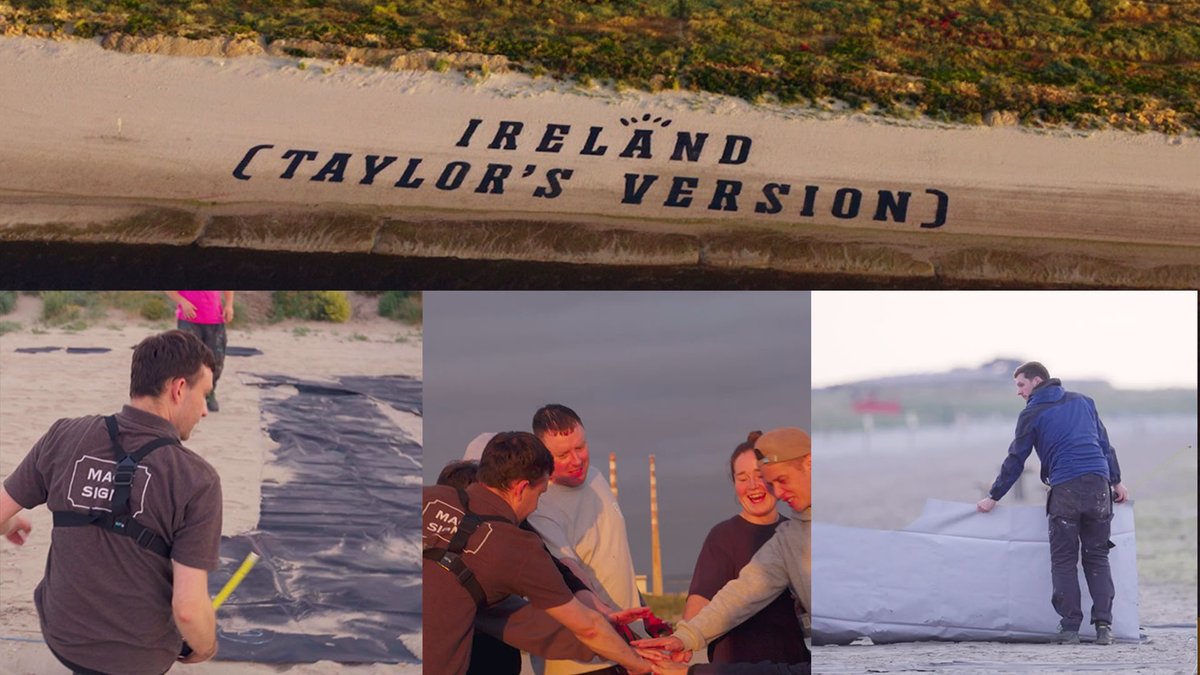 It wasn't photoshop. It wasn't AI. It was very real! And it was the size of 2 Olympic swimming pools👀 Happy Taylor Swift day 🙌 We had to mark the occasion by working with Mack Signs to put a 100m installation on a Dublin beach #DublinTSTheErasTour #TaylorSwift #erastourdublin
