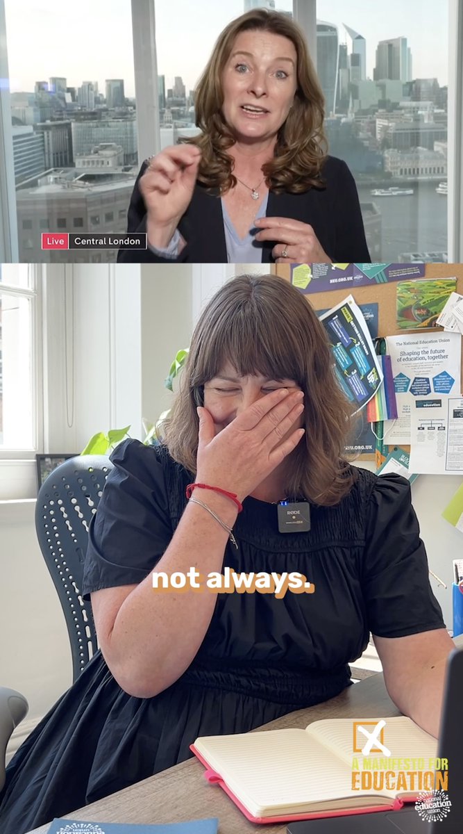 "We've ALWAYS funded schools at the right level!" says Gillian Keegan... 🤣🤣🤣 Yet ceilings keep falling, teachers keep leaving and class sizes keep ballooning. 📺 NEU President Emma Rose and DGS Niamh Sweeney give her a piece of their mind.