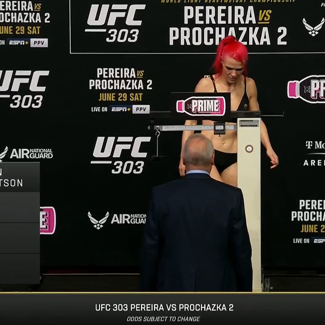 🇨🇦🤬 @Savage_UFC hits the scales at 116lbs! ⚖️ Gillian Robertson gets her shot to climb the strawweight ranks tomorrow night! #UFC303 | LIVE UFC FIGHT PASS | Early Prelims 6pmET