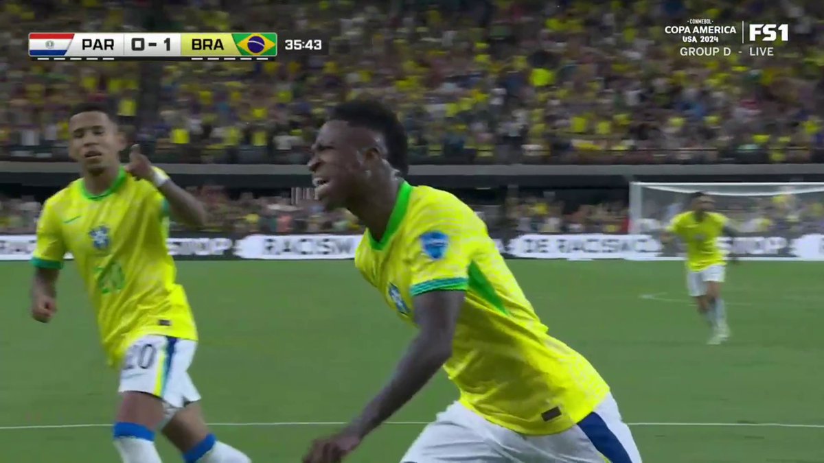 Vini Jr. with the rainbow on his way to scoring 💫 (via FOX Soccer)
