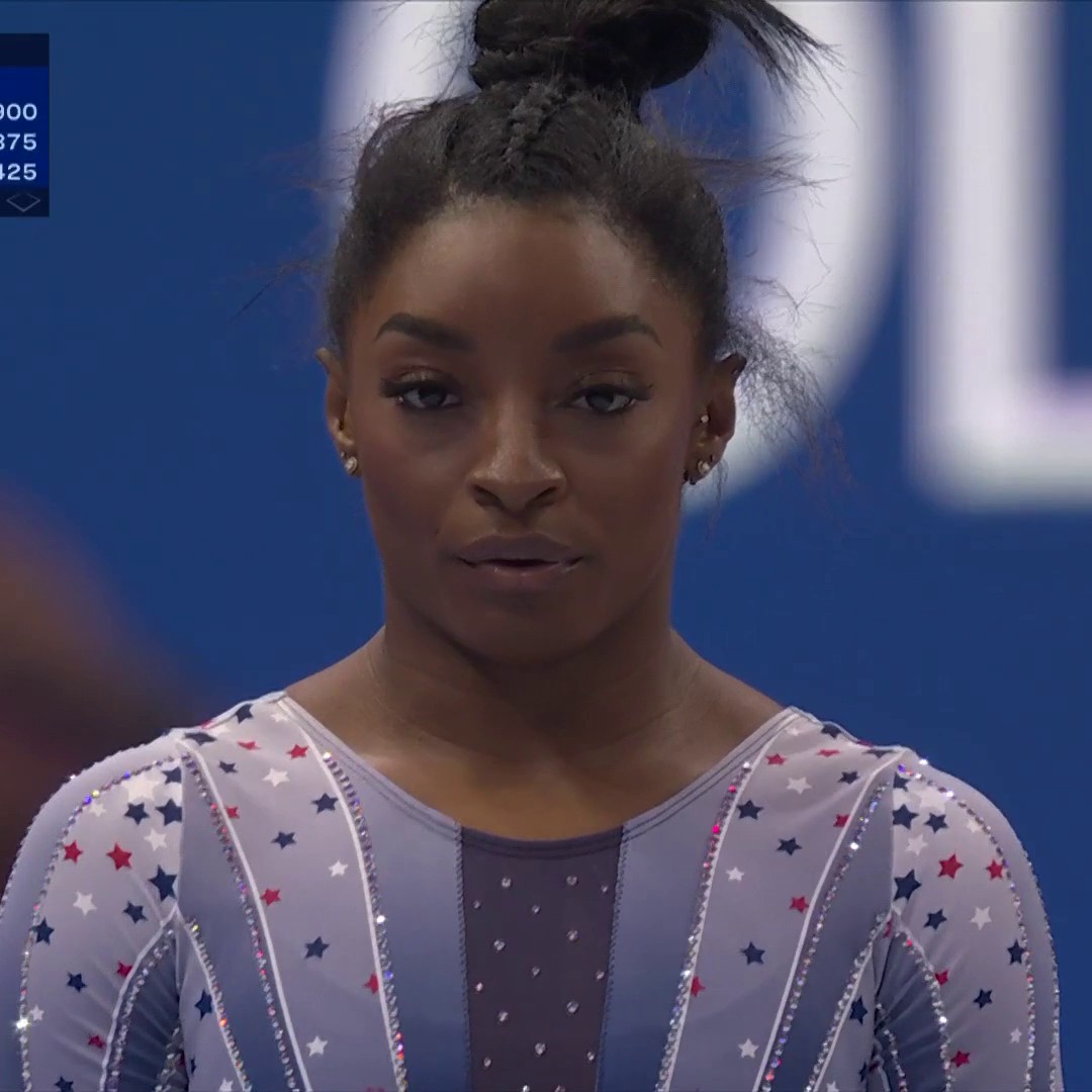 Simone Biles is OUT OF THIS WORLD. 🌎 She ends her first night at #USAGTrials24 leading the all-around competition.