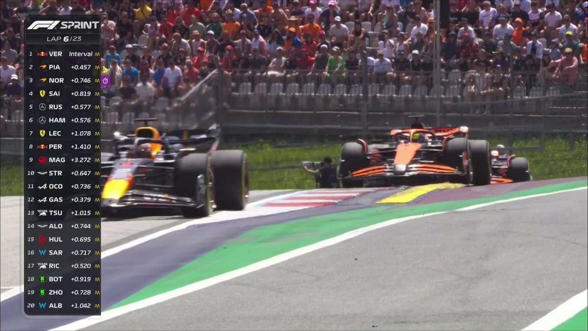 WHAT A BATTLE THIS 🤯⚔ Max, Lando and Oscar are all fighting for the lead of this Sprint! 🔥