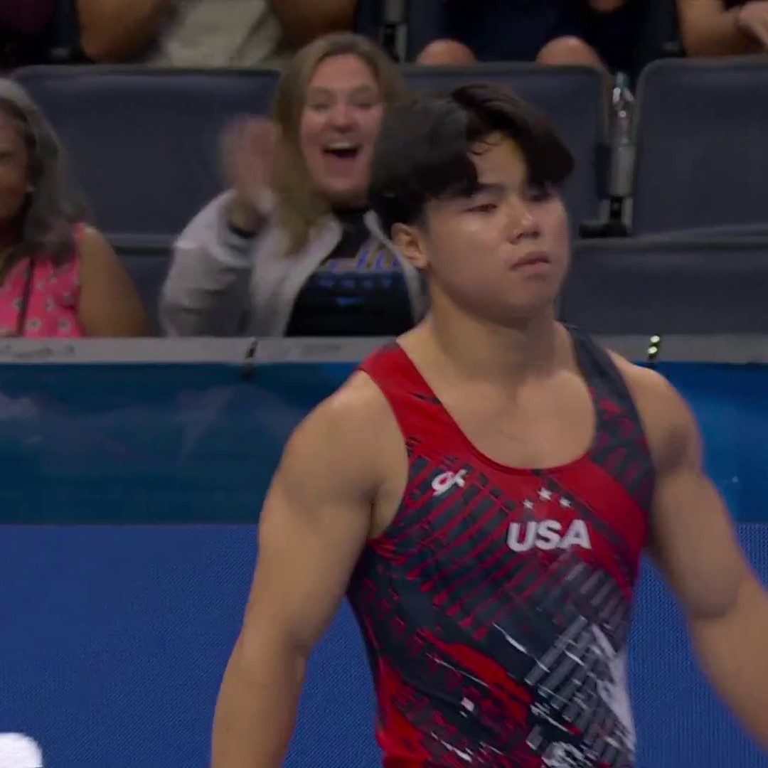 Asher Hong comes out STRONG on vault and his family is loving it! 🔥 📺 NBC &amp; Peacock | #USAGTrials24