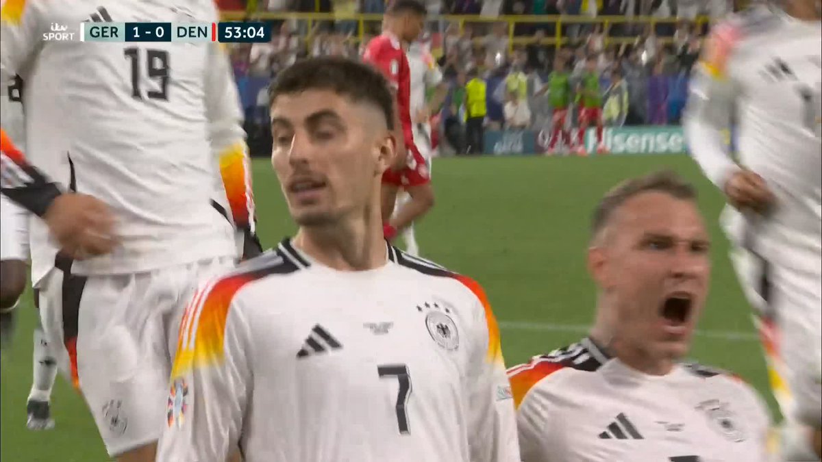 Kai Havertz fires Germany into the lead from the spot 🔥 A whirlwind five minutes as the goal comes moments after Denmark were denied the opener by VAR at the other end 😬 #Euro2024 | #GERDEN