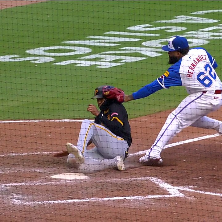 The Pirates thought they scored the go-ahead run in the 10th inning. The Braves challenged the call. OUT.