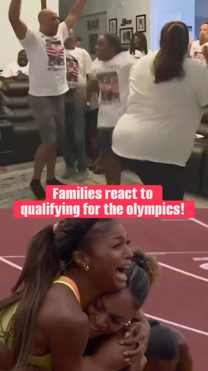 The families of Gabby Thomas and McKenzie Long watch them qualify for the Olympics. WHAT A MOMENT. ❤️ #TrackFieldTrials24