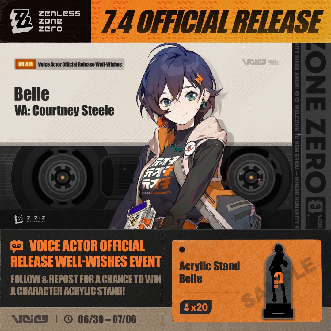 / 🎁 Celebrating #zzzero July 4 Release Voice Actor Well-Wishes Event \ Well-Wishes From Belle's VA - #CourtneySteele Follow & repost for a chance to win a Character Acrylic Stand! ▼ Rules #zenless0704 #zenlesszonezero #Belle