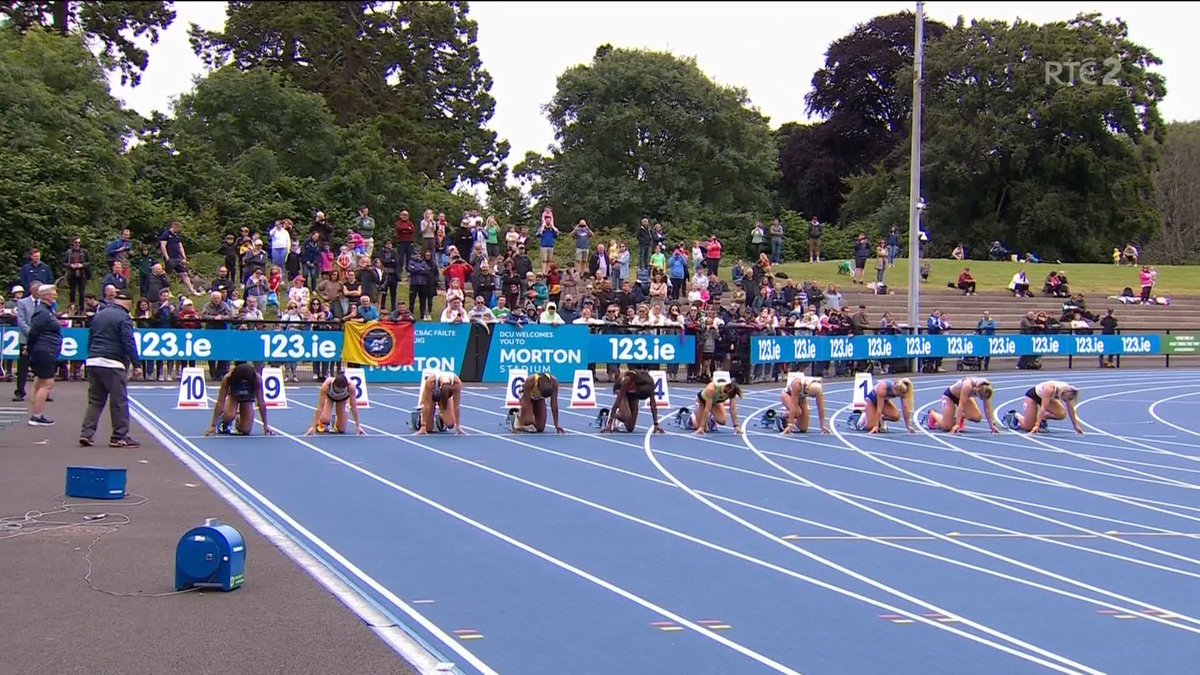 The sensational Rhasidat Adeleke thrills the crowd at Morton Stadium as she wins a high-quality women's 100m in a new Irish record at the National Athletics Championships #RTEsport