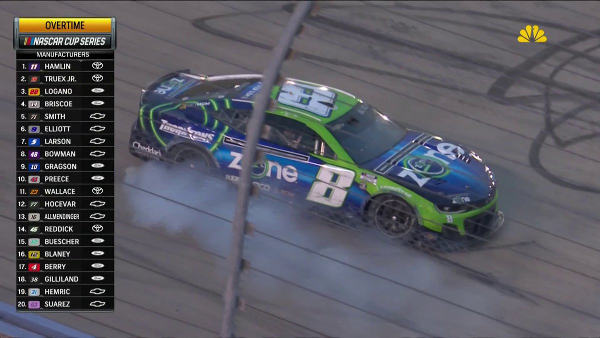 KYLE LARSON DOESN'T GO. KYLE BUSCH CRASHES AND IS OUT. WE'RE GOING TO QUADRUPLE OVERTIME IN NASHVILLE ON USA NETWORK AND THE NBC SPORTS APP.