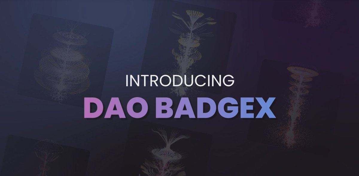 ✨ Introducing 𝐃𝐀𝐎 𝐁𝐚𝐝𝐠𝐞𝐗 ✨ 1/ After months of development and extensive testing/polishing, we're thrilled to officially launch DAO BadgeX 🎉 DAO BadgeX, envisioned by DAOBase and artfully created by Daniel Aguilar (Daniel Aguilar), is your personalized on-chain reputation system for Web3 governance 🗳️ 𝐷𝐴𝑂 𝐵𝑎𝑑𝑔𝑒 𝑇𝑟𝑎𝑖𝑙𝑒𝑟 📽️👇