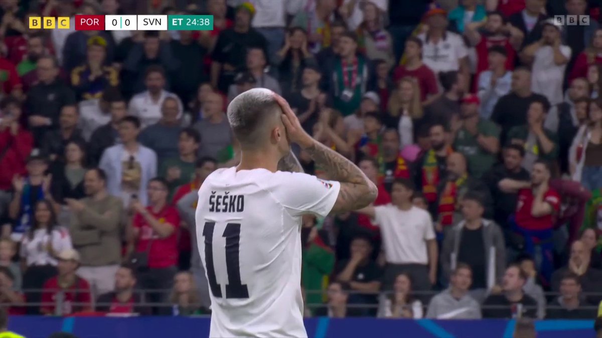Pepe with a HUGE error! ❌ How did Benjamin Sesko not score? #BBCEuros #Euro2024 #PORSVN
