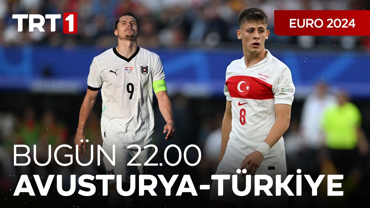 Milli heyecan TRT 1’de devam ediyor! 🇹🇷 A Milli Futbol Takımımız son 16 turunda, grubunu lider tamamlayan Avusturya karşısında! Avusturya-Türkiye maçı bugün saat 22.00’de TRT 1, tabii ve TRT Radyo 1'de. #EURO2024 #BizimÇocuklar