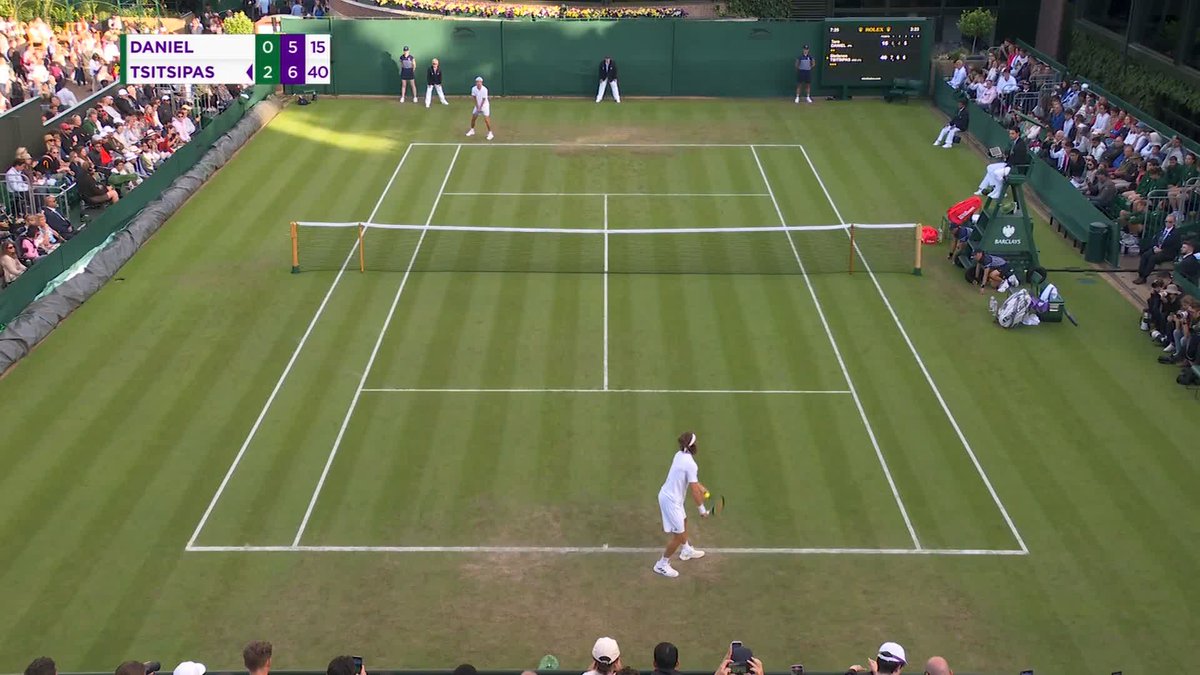 No.11 seed Stefanos Tsitsipas fends off a valiant Taro Daniel 7-6(5), 6-4, 7-5 to progress to the second round 🇬🇷 #Wimbledon