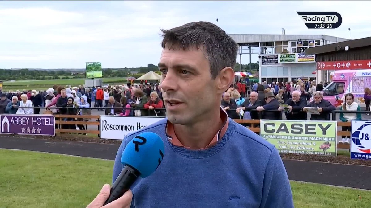 The owner who leads his horse up at every meeting! Great stuff here with Tony Deegan after Out On Friday lasts out in an exciting finish for Philip Byrne at Roscommon Racecourse 👏 kevinoryan