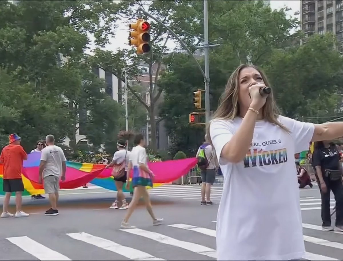 Everyone deserves the chance to fly! 💚 Captain Morrissey 🌈 performs "Defying Gravity" live at the New York City Pride Parade! #WICKED