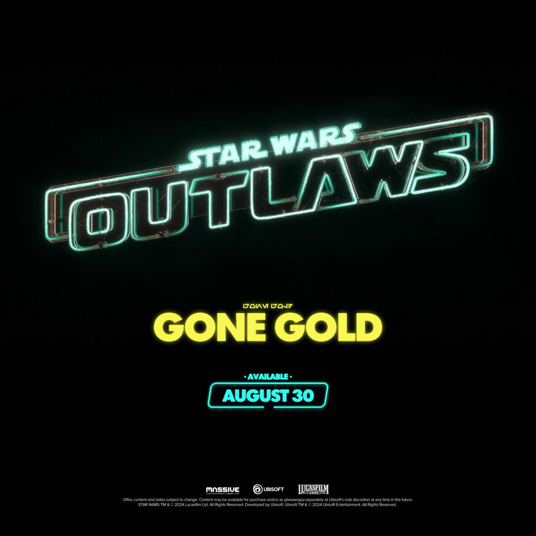 #StarWarsOutlaws has gone gold! Our team can't wait for you to start exploring the Outer Rim and living the life of a scoundrel - August 30 can't come soon enough!