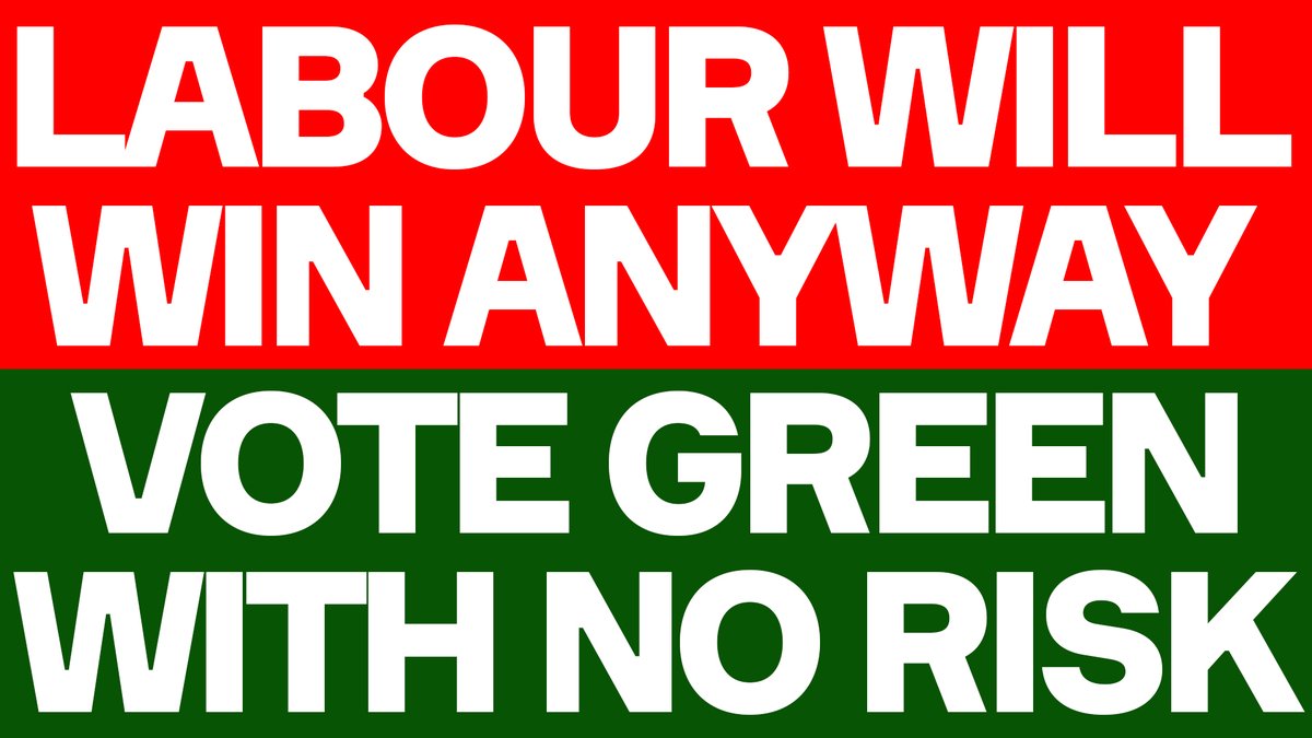 Don't be conned into voting against your beliefs. The Tories are toast. You can vote Green with no risk - and send Labour a message. Otherwise, pressure will only come from Nigel Farage. Is that what you want? Really?