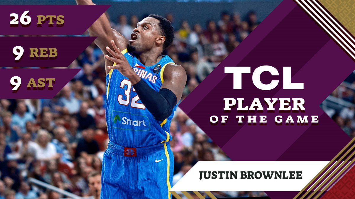 📊 26 PTS I 9 REB I 9 AST Justin Brownlee delivered an extraordinary near triple-double performance vs Latvia, earning TCL Player Of The Game honors! #FIBAOQT