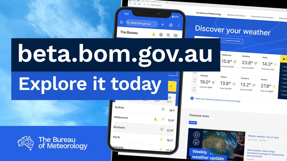 Our new test website is available for you to explore on your mobile, laptop or desktop. Try out new features like interactive weather maps, saving your favourite location and personalising your home page.