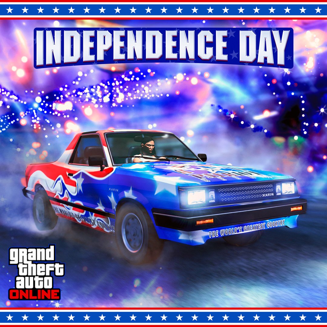 Independence Day festivities have arrived in Southern San Andreas. Play GTA Online and receive a trio of themed Bucket Hats, plus enjoy Independence Day Discounts with 50% off a wide range of patriotic paraphernalia: